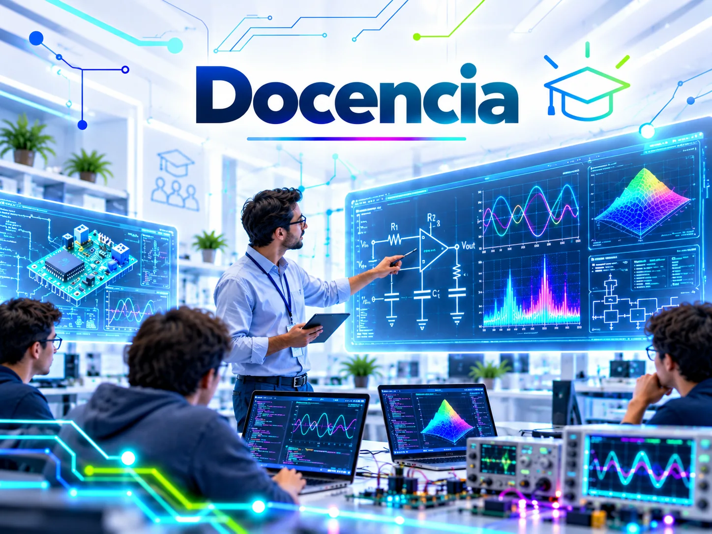 Ilustración conceptual futurista para docencia (no es fotografía documental)